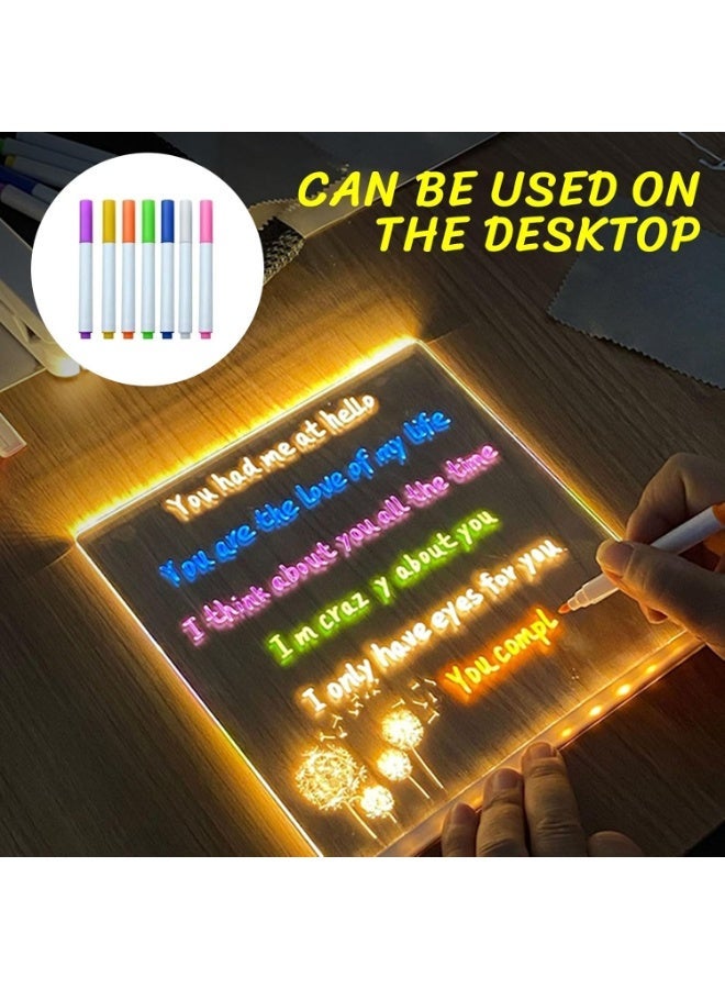 لوح ملاحظات ليد ملون – لوحة أكريليك قابلة للمسح الجاف مع إضاءة نيون – سبورة بيضاء شفافة مضيئة مع قلم 7 ألوان – لوحة رسائل ورسم للمكتب والمنزل وغرفة الأطفال USB - Image 3